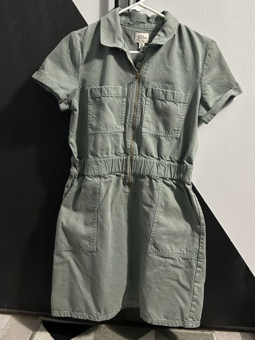J. Crew Zip Front Utility Mini Chino Dress Slate Green Women's Size 6
